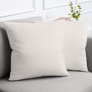 lalaLOOM Velvet Throw Pillow Covers, Set of 2, 20x20 Decorative Square Pillows Home Decor, Soft Accent Cases, Silky Machine Washable Pillowcases for Sofa, Couch, Bedroom, Living Room, Cream
