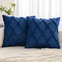 MIULEE Decorative Throw Pillow Covers Dark Blue 18x18 Inch Set of 2, Soft Plush Faux Wool Couch Cushion Covers Farmhouse Throw Pillows for Couch Bed Sofa Living Room