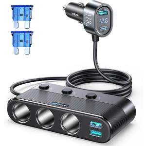 [2026 Upgraded] 7 in 1 Cigarette Lighter Adapter, JOYROOM 179W Car Charger Adapter with PD30W Charge(3.3FT Cable), 24V/ 12V Cigarette Lighter Splitter with Independent Switches & LED Voltage Display