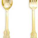 N9R 200PCS Gold Spoons and Forks Set, Heavy Duty Gold Plastic Silverware Set Fancy Disposable Utensils for Parties, Elegant Cutlery Sets for Wedding, Birthday(100 Forks & 100 Spoons)