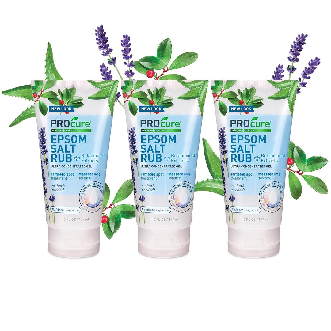 PROcure Epsom Salt Rub Gel Concentrated Muscle Relief with Organic Aloe Vera & Essential Oils for Aches, Soreness & Tension 3 Pack