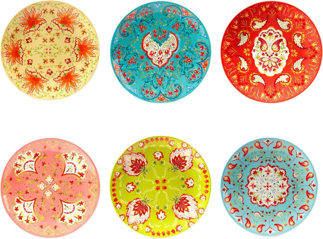 Certified International Francesca 8.5" Salad/Dessert Plates, Assorted Designs, Multicolored, Medium, Set of 6