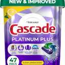 Cascade Platinum Plus Dishwasher Pods, Dishwasher Detergent, Dish Detergent Soap, Lemon, 47 Count