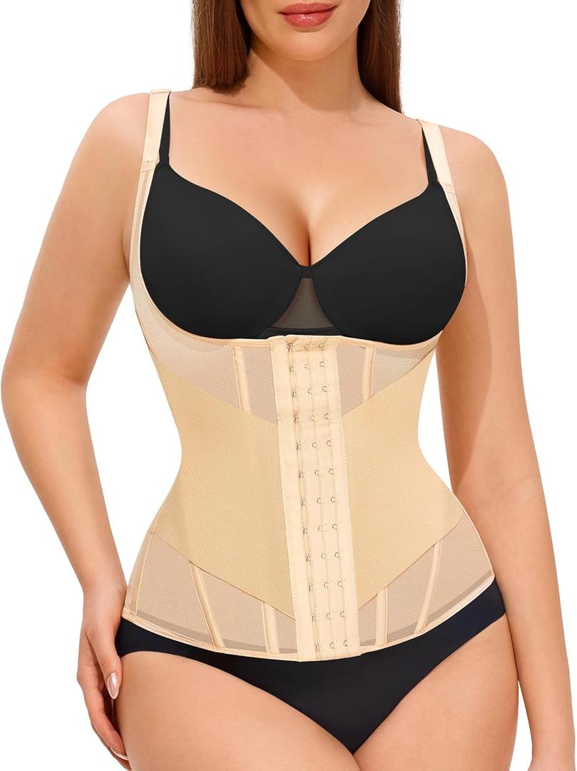 Nebility Waist Trainer for Women Corset Shapewear Tummy Control Body Shaper Top Waist Cincher Girdle with Adjustable Straps (Large, Beige)