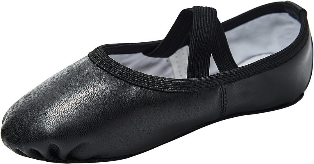 Stelle Ballet Shoes for Girls Soft Leather Dance Slippers Ballerina Shoes (Black)
