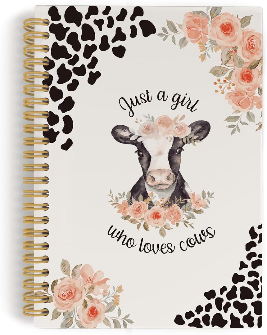 Cow Spiral Notebook, Cow Print Notebook, Just a Girl Who Loves Cows 5.5"x8.3" 164pages Lined Journal Notebooks College Ruled, Cow Lover Gifts Hardcover Notebook for Girls School Supplies