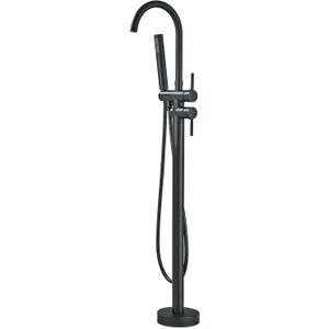 Yagatap Matte Black Freestanding Tub Filler Faucet Tub Filler Free Standing Floor Mount Stand with Shower & Handheld Sprayer 2-Handle Deck Mount Style Mixer Valve for Bathroom
