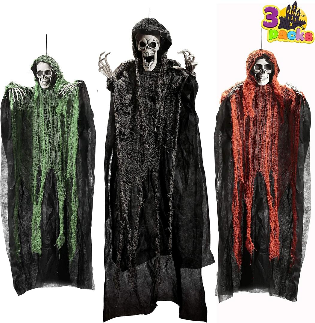 JOYIN Halloween Hanging Grim Reapers (3 Pack), One 47 and Two 35 Grim Reapers, Halloween Skeleton Flying Ghost for Haunted House Prop Dcor, Outdoor Indoor Decor