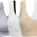 Women's Comfort Workout Sports Bra Low-Impact Activity Sleep Bras (XX-Large, 4 Pack Black White Beige Grey)