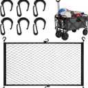 Heavy-Duty Cargo Net for Collapsible Wagons | 35"x24" Stretchable Mesh with 6 Steel Hooks | Universal Fit for Beach Carts & Garden Utility (Black)