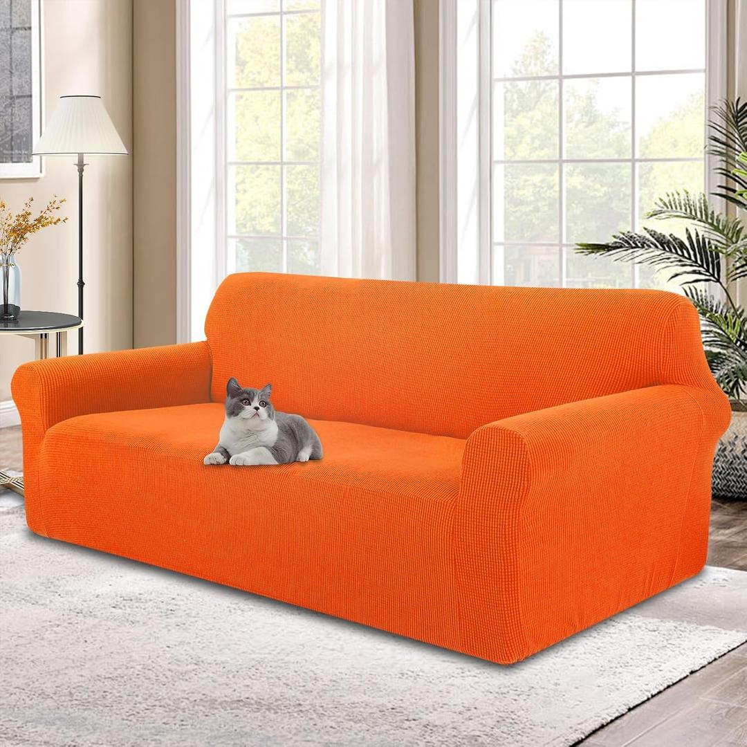 Stretch Couch Cover Washable Sofa Slipcover Furniture Protector with Non Skid Foam and Elastic Bottom for Kids, Dog(XL Large/Orange)