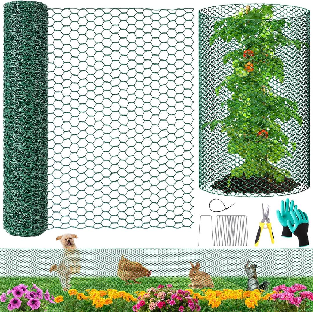 32.8ftx20In Plant Protectors from Animals,Plant Cages for Outdoor Plants,Wire Plant Protector Cage,Wire Plant Protector,Chicken Wire Cloche with Ground Stakes & Nylon Ties Protect Plants from Animals