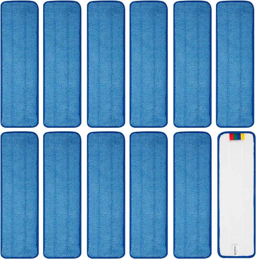 12 Pack Replacement Microfiber Pad - Thick - Universal Commercial 17-18 Inch Mop Head- Heavy Duty - Wet & Dry Commercial Cleaning Refills Reusable Mop Refills Fit for Most Microfiber Flat Mop System