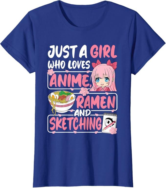 Just A Girl Who Loves Anime Ramen and Sketching Japan Women T-Shirt, XS