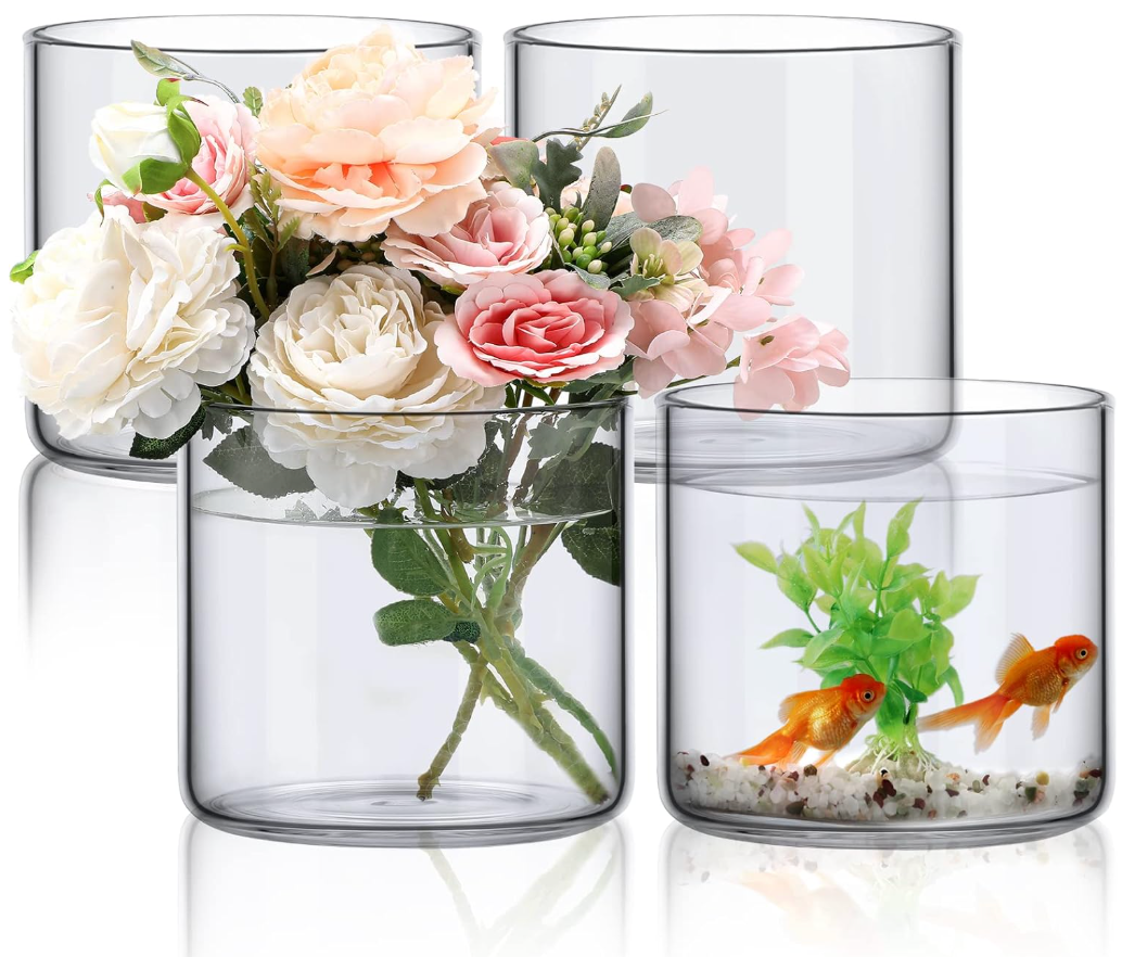 4 Pcs Glass Cylinder Vase Bulk Tall Floating Candle Holders Centerpieces Vases Clear Flower Vase for Table Centerpieces Home Wedding Party Event Office Decorations (6 x 6 Inch)