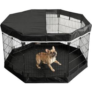 PJYuCien Dog Playpen with Top Cover and Bottom Pad - Metal Foldable Exercise Pen, 8 Panels 30" H x 24" W Indoor Outdoor Pet Fence Puppy Crate Kennel, Black