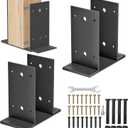 4x4 Post Base 2 Pcs,Heavy Duty Detachable Post Bracket with Adjustable Inner Size (3.6" x 3.3"-4.3"), Rust-Proof Powder-Coated Thick Post Anchor for Deck Railing, Fences, Mailboxes, Pavilions (Black)