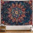 Accnicc Boho Floral Mandala Tapestry for Bedroom Hippie Bohemian Flower Wall Tapestry Aesthetic Small Stained Glass Red Blue Indian Tapestries Wall Hanging for Living Room Dorm Decor 48 x 36 Inch