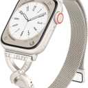 BRG Thin Mesh Loop Compatible with Apple Watch Bands for Women 40mm 41mm 38mm 42mm Series 11 10 9 8 7 6 5 4 3 2 1 SE, Metal Magnetic Stainless Steel Strap with X-Shape Diamond Clasp for iWatch Bands (Starlight)