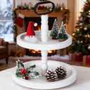 Rustic 2 Tiered Tray Decor, Coffee Color, Wooden Material, Round Shape