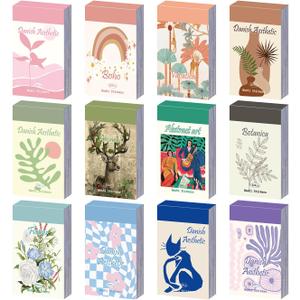 12 Sets 600 Sheets Washi Stickers for Journaling, Boho Abstract Aesthetic Stickers Vintage Scrapbook Sticker Set for Bullet Art Diary Card Craft Gifts Planner Notebook