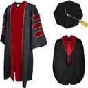 GradPlaza Doctoral Graduation Gown Regalia With University Hood, Gold Piping, and 8-Sided Tam 42