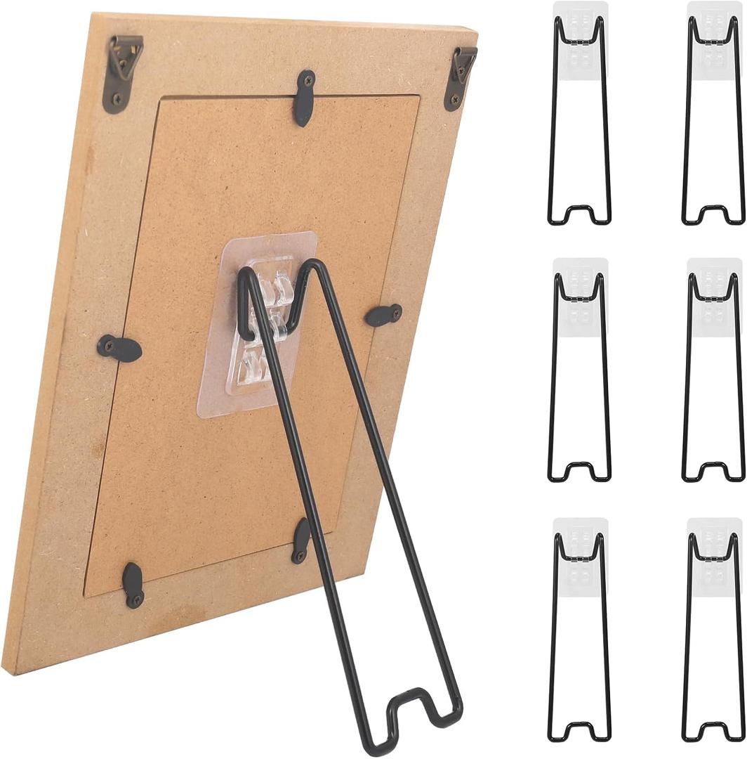 Nirxxiy 6 Pcs Picture Frame bracket, Picture Frame Easel bracket, Stainless Steel Picture Frame bracket with Self-Adhesive for 8.6 to 14.1 inch Picture Frame Easel (Black, 7.08 x 2.17)