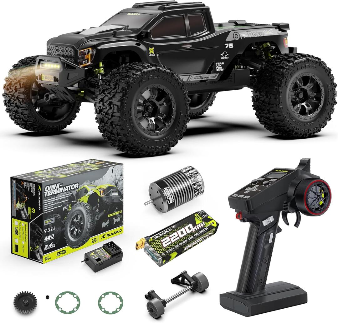 RIAARIO RC Cars Mini 1:10 RTR Brushless RC Car for Adults Max 50 mph All Terrain Hobby Trucks Electric Off-Road Monster Trucks 4WD Remote Control Car Waterproof Truck with Carbon Fiber