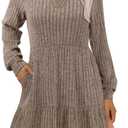 IWD Womens V Neck Long Sleeve Dress with Pockets Casual A-Line Knee Length Fall Knit Sweater Dresses 2025 (Beige, M)