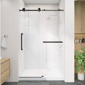 Getpro
44-48 in. W x 75 in. H Single Sliding Frameless Shower Door in Matte Black with 1/4 in. Thickness Tempered Clear Glass