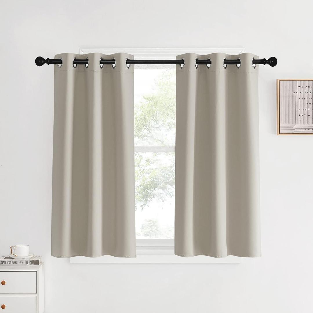 NICETOWN Room Darkening Short Curtain Panels for Cafe, Natural, 2 Panels, W34 x L40 -inch, Thermal Insulated Grommet Room Darkening Draperies/Drapes for Window