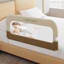Bed Guard Rail for Toddlers - 32" Adjustable Heights & Folding up Portable Bed Railing for Baby - Toddler Bed Rails Guard for Crib, Twin, Bunk,Full Size, Queen & King Bed (Beige With Khaki)