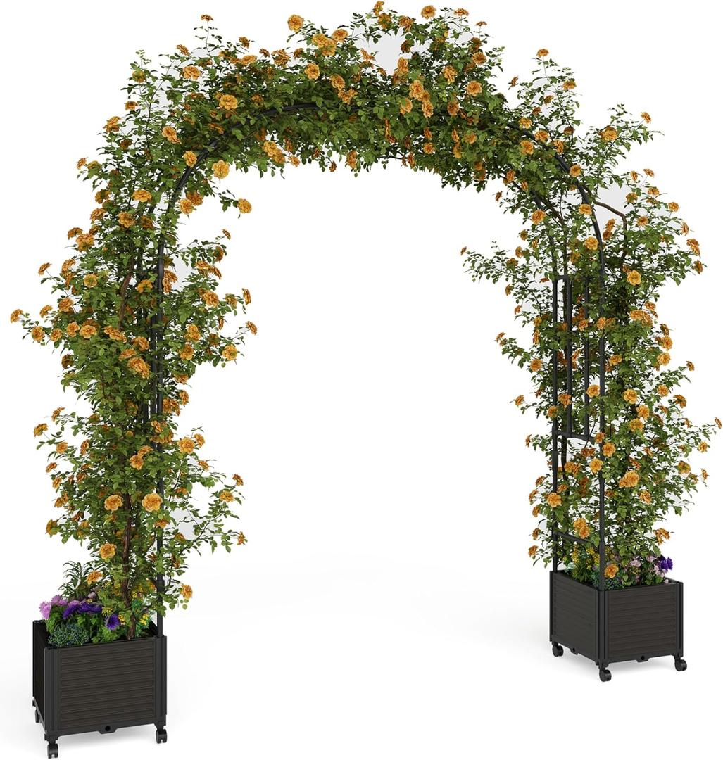 Span 70.9 in Garden Arch Trellis for Climbing Plants, Metal Wedding Arch Flowers Frame Backdrop Stand,Balloon Decor Garden Arch Arbor for Wedding Garden Party Plant Support FlowerRaised Planter Box (Span 1.8)