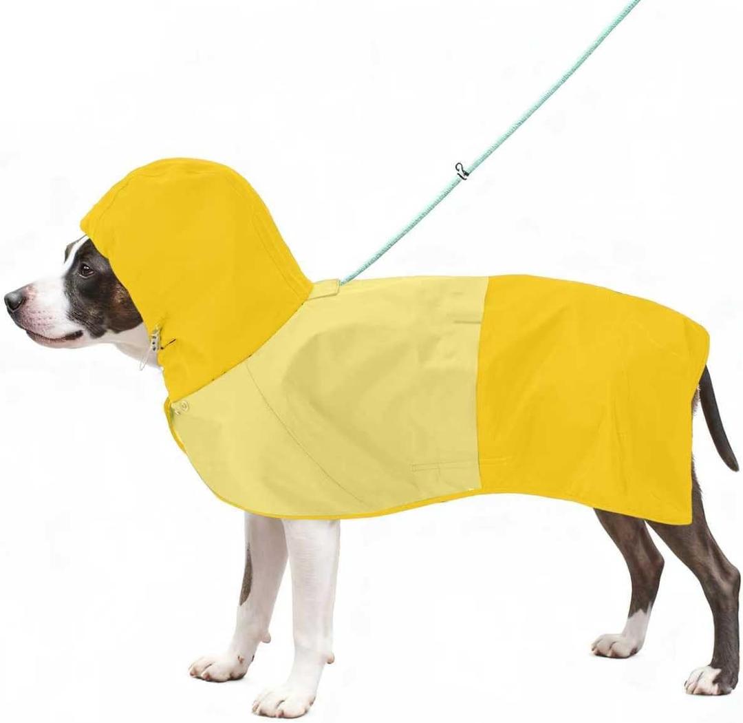 Dog Raincoat, Waterproof Dog Rain Jacket with Hood, Rain Coat for Large Dogs with Leash Hole, Raincoat Extended Dog Poncho Coverage to The Leg, Easy On/Off Rainwear Yellow, L