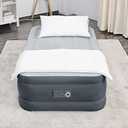 SleepLux Twin Air Mattress | Supersoft Snugable Top, Extra Durable Tough Guard with Built-in Pillow | Raised 18" Airbed with Built in Pump + USB Charger (69086E) , Grey