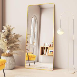 ITETU 71" x 32" Large Full Length Floor Mirror  HD Shatterproof Tempered Glass, Slim Aluminum Frame, Modern Home Decor for Bedroom, Living Room, or Bathroom, Round Corner, Gold