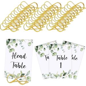 Marspark 26 Pieces Wedding Table Numbers with 26 Gold Table Holders Greenery Eucalyptus Wedding Reception Number Cards with Head Gold Seating Label for Anniversary Birthday Bridal Party