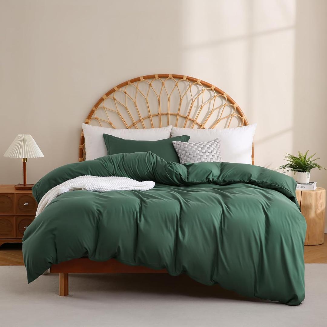 JSD Hunter Green Duvet Cover Set Twin Size, 2 Piece Microfiber Kids Duvet Cover with Pillow Sham, Zipper Closure, Comforter Not Included