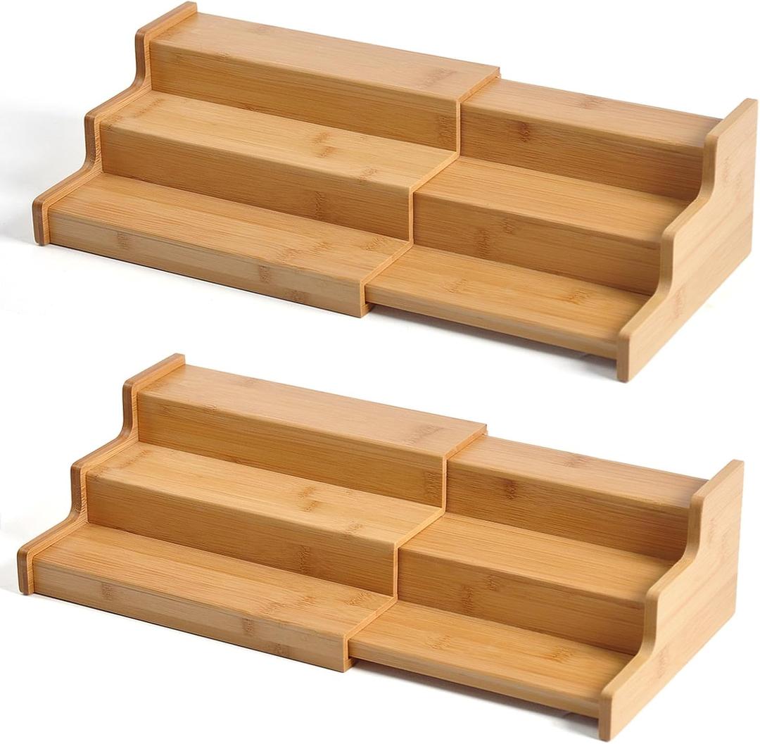 JinDoWin Spice Rack Organizer For Cabinet, Spice Organization For Cabinet, Spice Rack For Countertop,15.7 Inch Adjustable Seasoning Organizer Spice Organizer (2 Pack, Medium)
