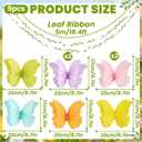 3D Hanging Butterfly Decorations, Colorful Butterfly Birthday Party Decorations, 8 Pcs Paper Butterfly Hanging Decorations with Green Leaf Strings for Girls, Women, Flower Garden Party Decor