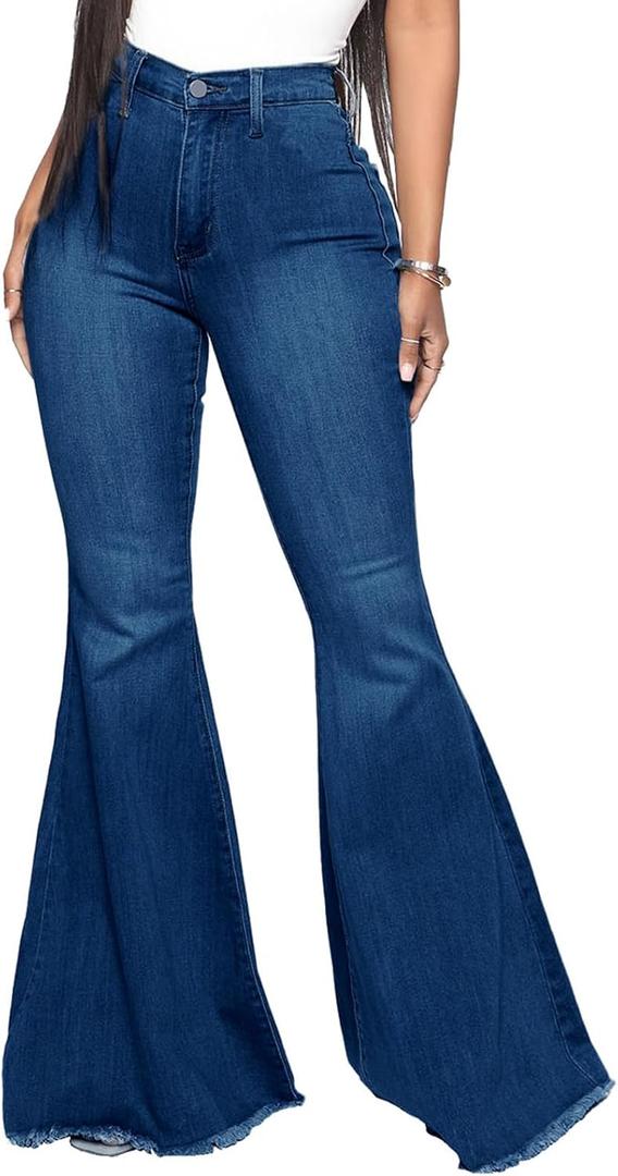 Bell Bottom Jeans for Women Skinny Flared Jeans Elastic High Waisted Vintage 70s Classic Stretchy Wide Leg Denim Pants (3X-Large, A-dark Blue)