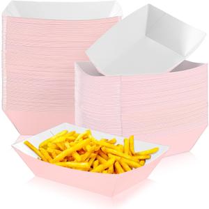 Yinkin 100 Pcs 2lb Paper Food Trays Boat 2lb Disposable Nacho Trays Kraft Paper Boat for Tacos Concession Easter Graduation Birthday Wedding Christmas Halloween Valentine Party Supplies(Light Pink)