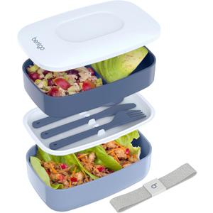 Bentgo Classic - Adult Bento Box, Stackable 3-Compartment Lunch Box with Removable Utensil Set and Sealing Strap, BPA-Free, Food Container Ideal for Meal Prep, Work, and On the Go (Slate)
