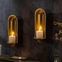 Gold Wall Candle Sconces Set of 2 - Matte Iron Rustic Wall Decor for Pillar Candles, Vintage Wall Mounted Candelabra