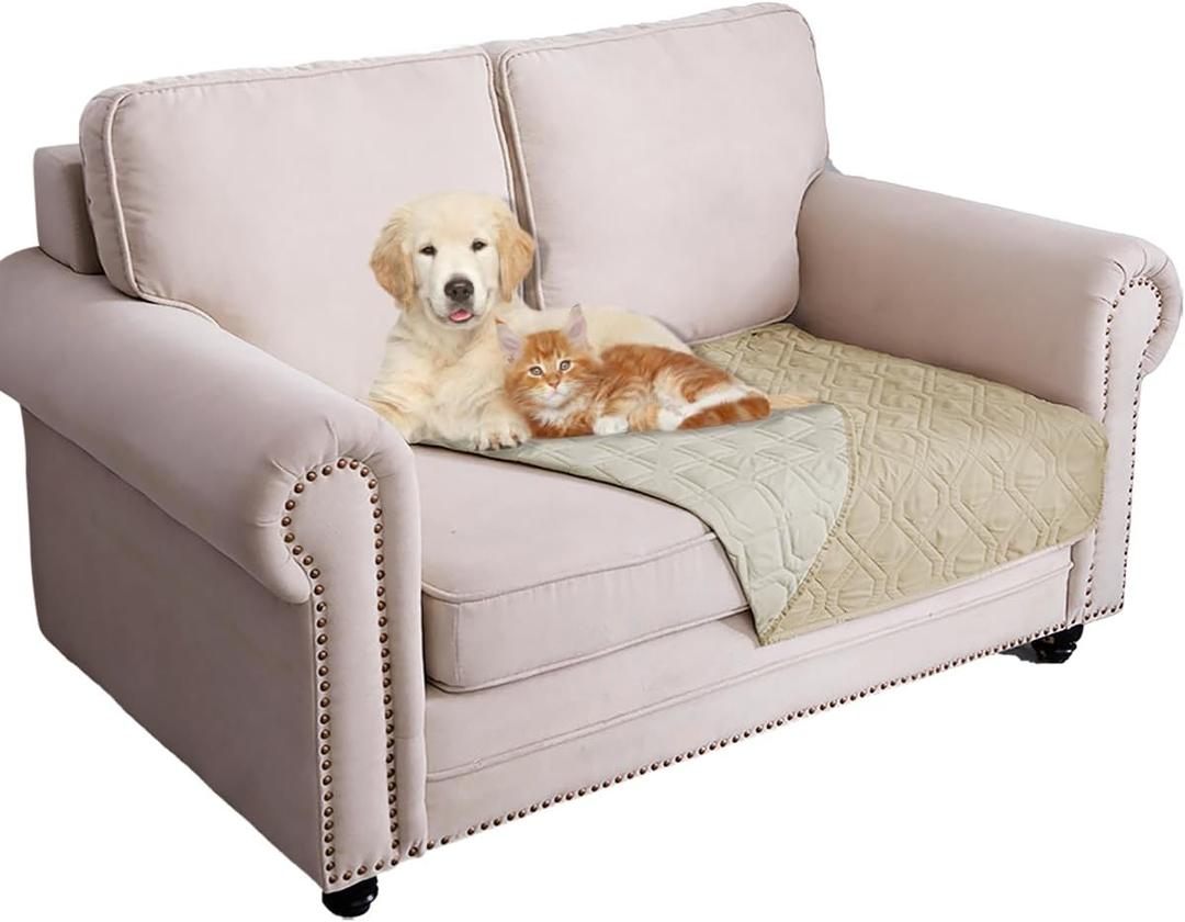 Ameritex Waterproof Dog Bed Cover Pet Blanket for Furniture Bed Couch Sofa Reversible (30x53 Inch (Pack of 1), Beige+khaki)