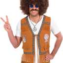fun shack Brown Waistcoat Costume for Men, Hippie 60s 70s Themed Outfit, Retro Mens Costume for Parties and Events (Medium)