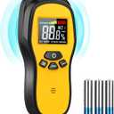 Pinless Moisture Meter - Povlen Wood Moisture Meter Digital Moisture Detector for Lumber Drywall Firewood Masonry Woodworking Plaster Floor Concrete Building with LCD Display Sound Alarm (Black Orange)