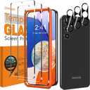 QsmQam 3 Pack Screen Protector for Samsung Galaxy A14 5G + 3 Pack Camera Lens Protector, Ultra HD Tempered Glass, 9H Hardness, Anti Scratch, Easy Installation - Case Friendly