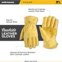 Wells Lamont Leather Work Gloves for Men Grain Cowhide, Reinforced Palm Ideal for Construction, Farming, Ranching Ergonomic Fit, Keystone Thumb, Elasticized Wrist Saddletan, Large (1129L)