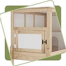Pig House for 2 with Stand, Small Animals Rabbit Cages with a Pull Out Tray, Wooden 2 Stories Indoor Large Hamster Habitat Playpen with Ramp, Hideout, Platform